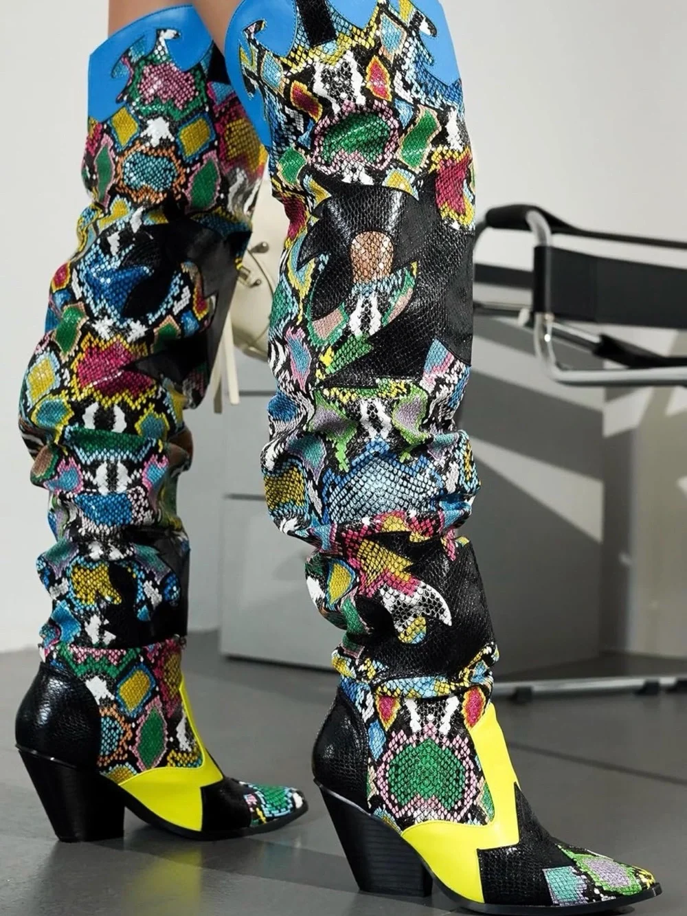 Cape Robbin Multicolor Faux Snakeskin Over-the-Knee Cowboy Boots